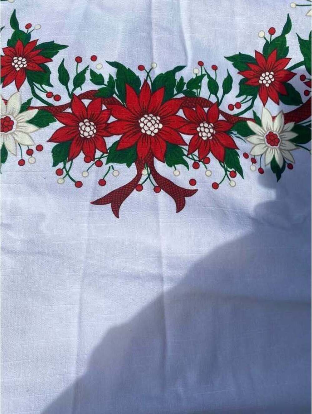 Vintage Christmas Poinsettia Tablecloth Round